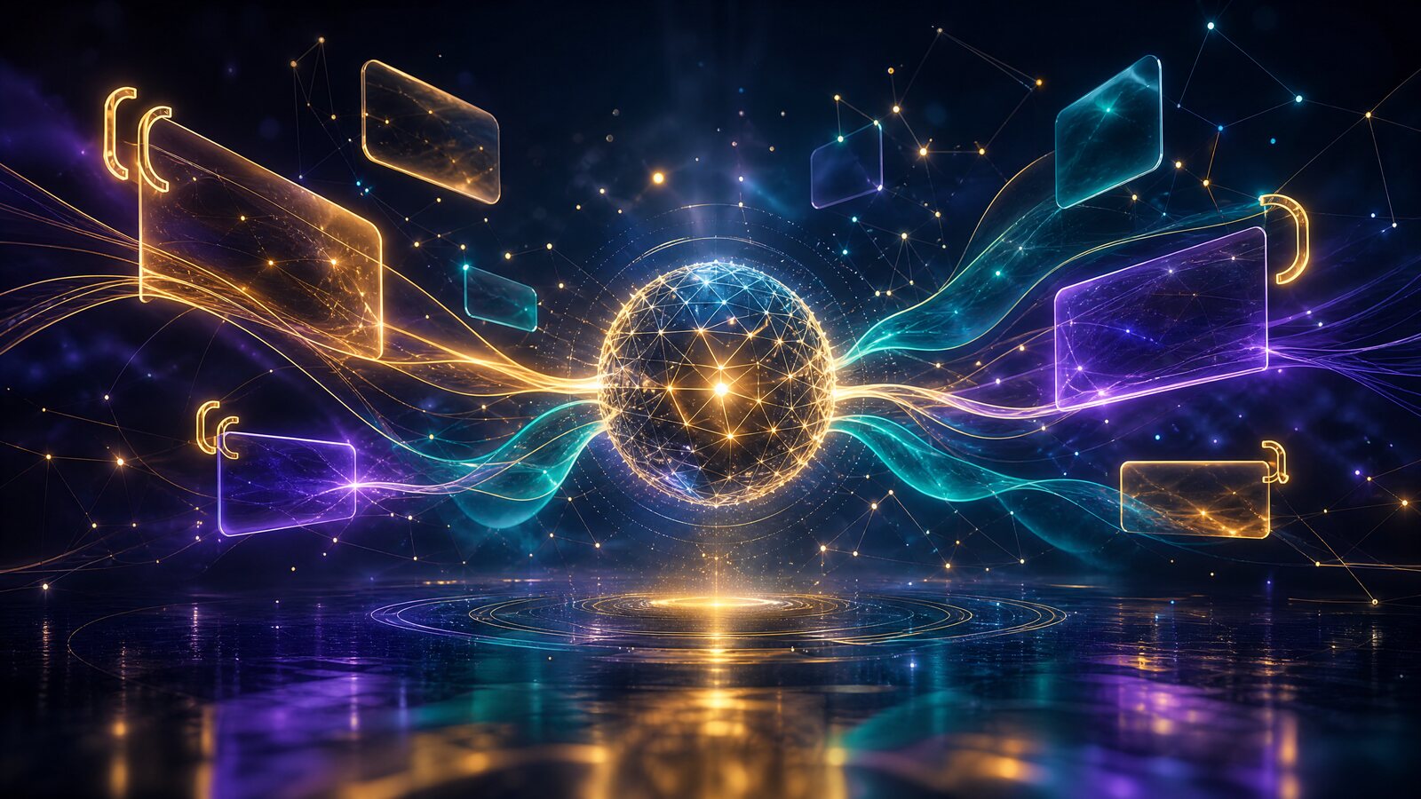 نواة ذكاء اصطناعي مضيئة تُولّد إجابات ترمز إلى تحسين محركات الذكاء الاصطناعي